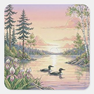 Minnesota Lake Sunset with Loons, Stickers