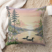 Minnesota Lake Sunset with Loons, Throw Pillow