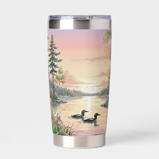 Minnesota Lake Sunset with Loons, Tote Bag Insulated Tumbler