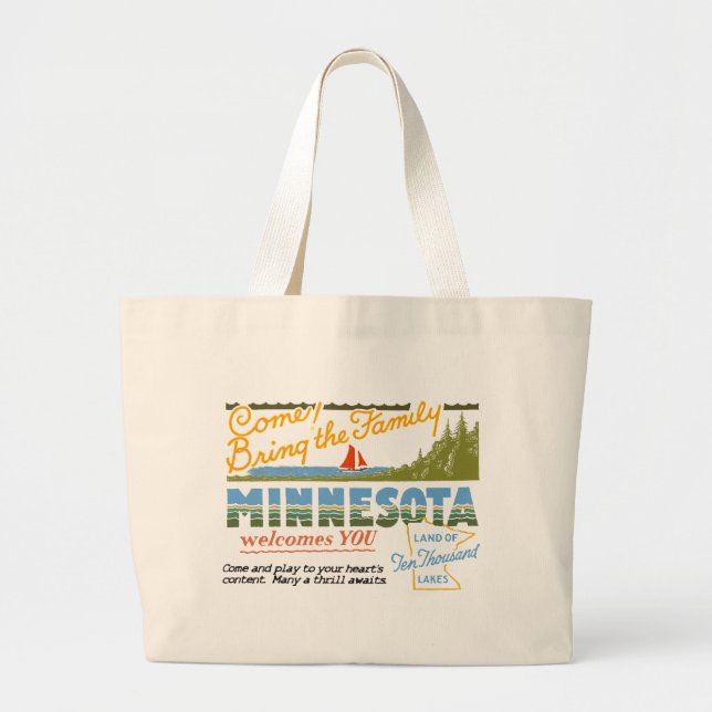 Minnesota - Land of Ten Thousand Lakes Large Tote Bag (Front)