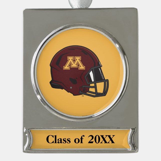 Minnesota M Football Helmet Silver Plated Banner Ornament (Front)