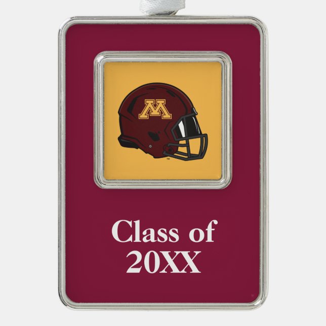 Minnesota M Football Helmet Silver Plated Framed Ornament (Front)