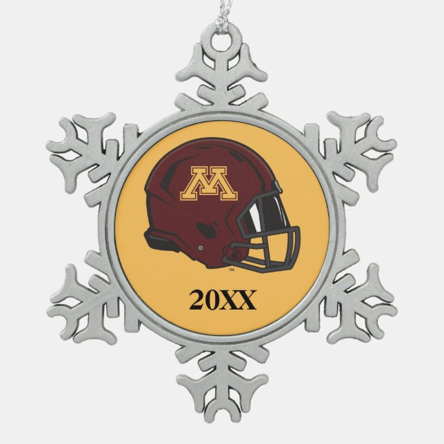 Minnesota M Football Helmet Snowflake Pewter Christmas Ornament (Front)