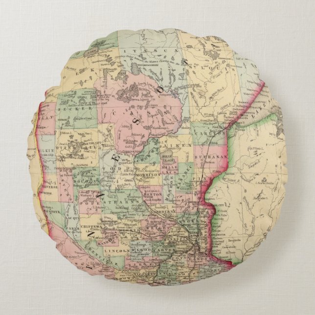 Minnesota Map by Mitchell Round Pillow (Front)