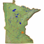Minnesota Map Magnet Cut Out<br><div class="desc">This magnet, shaped like the state of Minnesota, displays a relief map of the state surrounded by a gold effect border. Minnesotan decor for your fridge.
Map derived from images at nationalatlas.gov.</div>