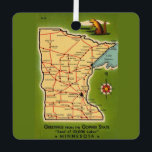Minnesota Map Ornament<br><div class="desc">It's a vintage,  retro postcard map of Minnesota  - the Gopher State!  You can purchase it a is or reposition the map on the back to feature another part of the State of Minnesota.</div>