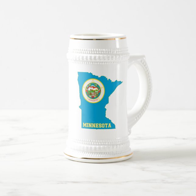 Minnesota Map Shaped State Flag with Name Beer Stein (Front Right)