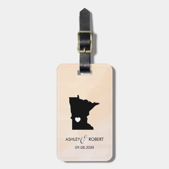 Minnesota Map Wedding Luggage Tag, Couple's Name Tag (Front Vertical)