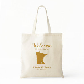Minnesota Map Wedding Welcome Bag, Gold Tote Bag