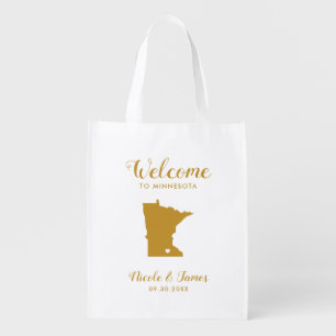 Minnesota Map Wedding Welcome Bag, Gold Tote Bag