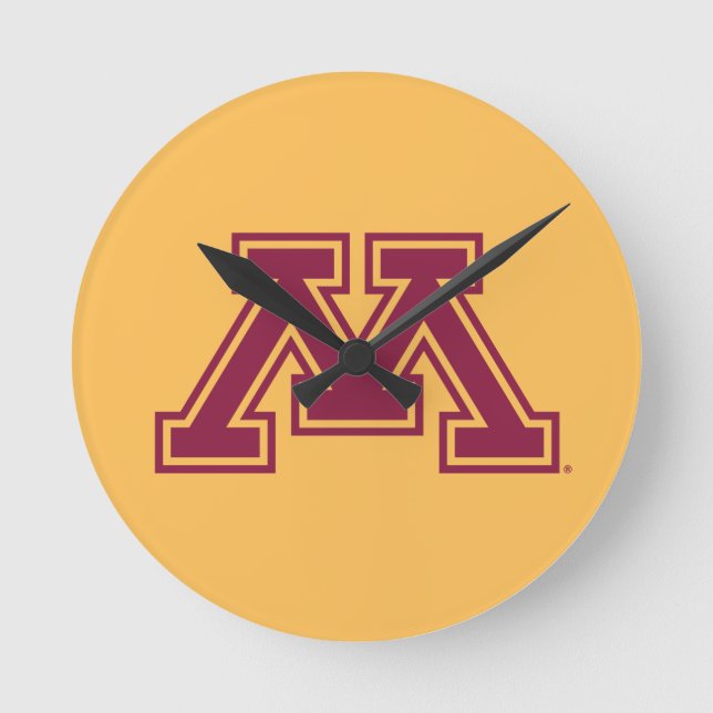 Minnesota Maroon and Gold M Round Clock (Front)