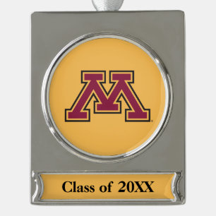 Minnesota Maroon & Gold M Silver Plated Banner Ornament