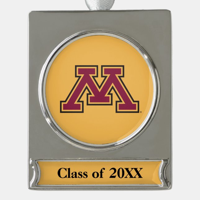 Minnesota Maroon & Gold M Silver Plated Banner Ornament (Front)