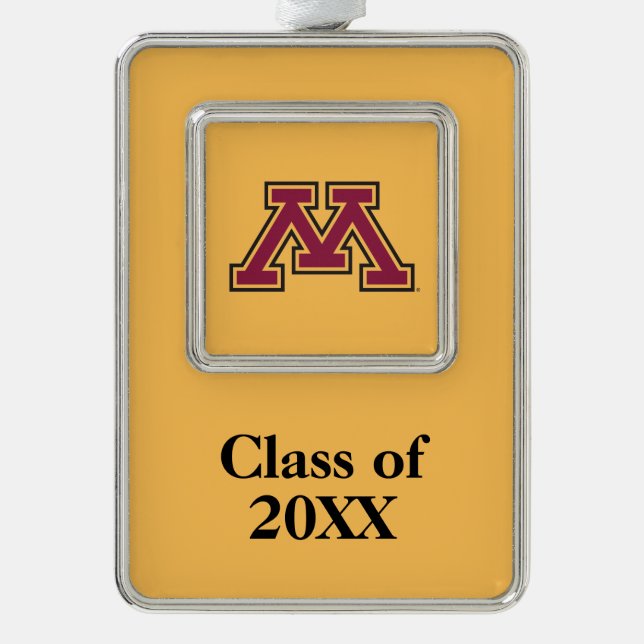 Minnesota Maroon & Gold M Silver Plated Framed Ornament (Front)