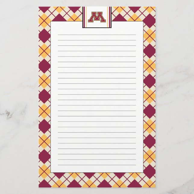 Minnesota Maroon & Gold M Stationery (Front)