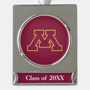 Minnesota Maroon M Silver Plated Banner Ornament