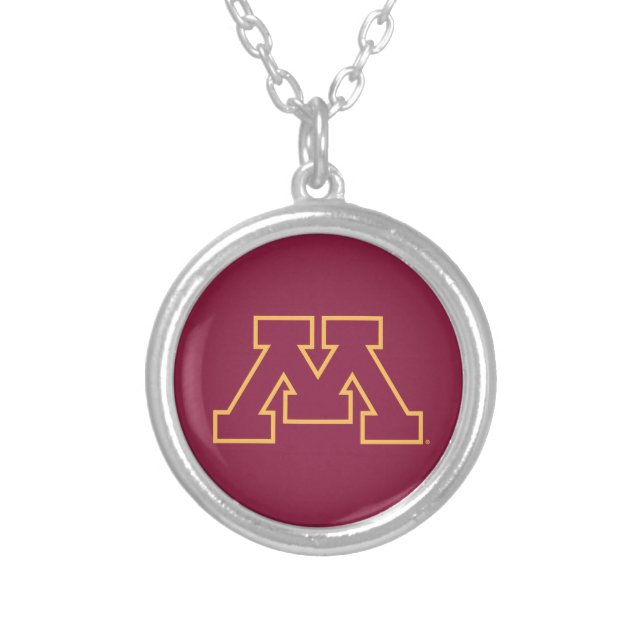 Minnesota Maroon M Silver Plated Necklace (Front)