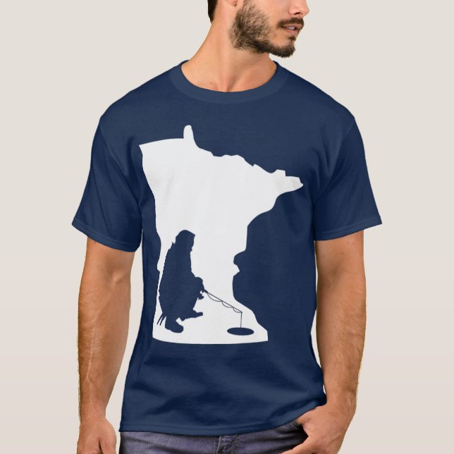 Minnesota MN State Map Ice Fishing T-Shirt (Front)