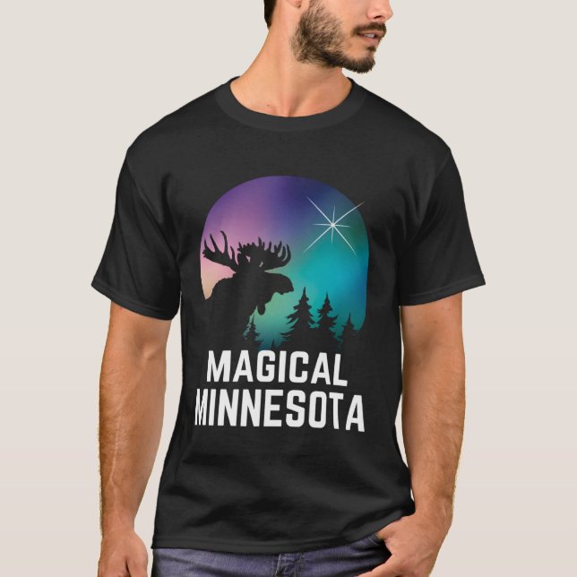 Minnesota Moose Northern Aurora Borealis Lights Mi T-Shirt (Front)