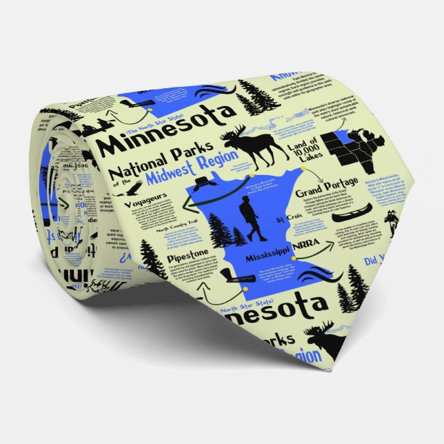 Minnesota National Parks Infographic Map Neck Tie (Rolled)