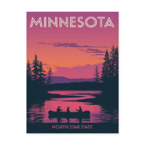Minnesota North Star State Canoeing Sunset Postcard