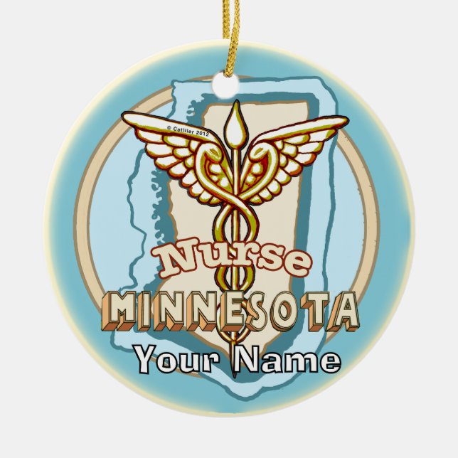 Minnesota Nurse Caduceus  Ceramic Ornament (Front)