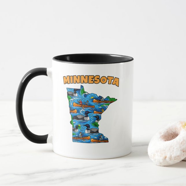 Minnesota Outline Tattoo Style Mug (With Donut)