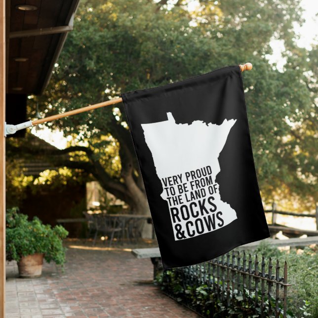 Minnesota Proud Rocks and Cows Funny House Flag (In SItu)