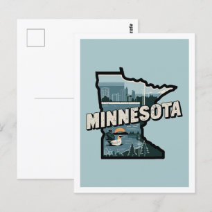 Minnesota Retro Travel Design Iconic US States Postcard