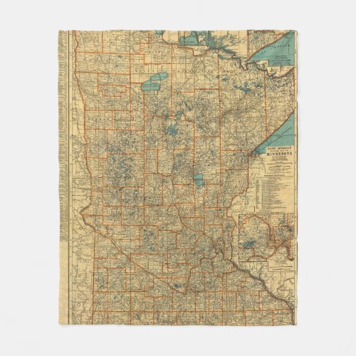 Minnesota road map fleece blanket