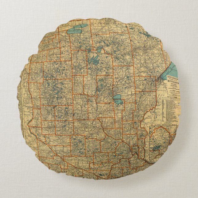 Minnesota road map round pillow (Front)