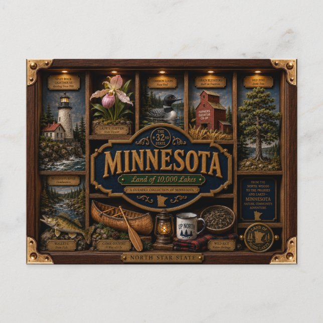 Minnesota Shadow Box 3D Figurine State Postcard (Front)