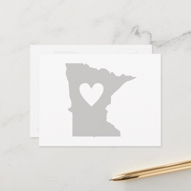 Minnesota Shaped Gray Heart Minnesotan Love Adore Postcard (Front/Back In Situ)