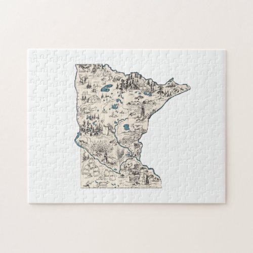 Minnesota Shaped Minnesotan Vintage Picture Map Jigsaw Puzzle
