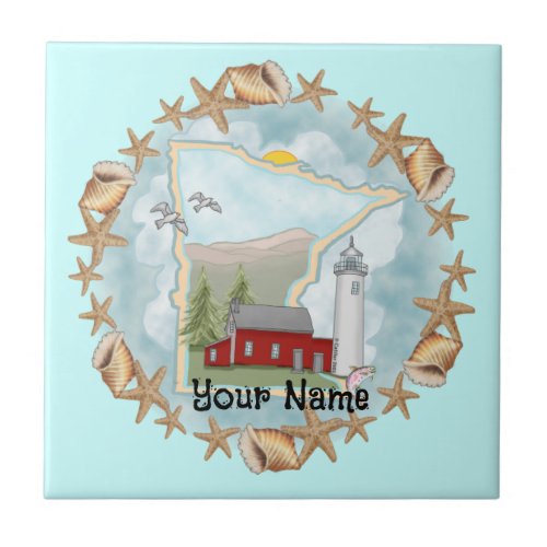 Minnesota Shells Lighthouse custom name Tile