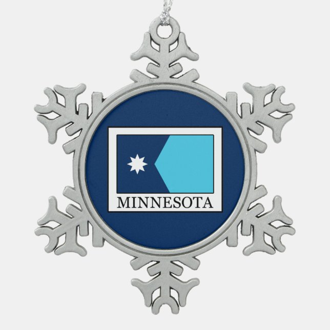 Minnesota Snowflake Pewter Christmas Ornament (Front)