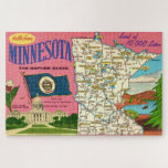 Minnesota State 20x30 Map Puzzle<br><div class="desc">An old postcard map from Minnesota - Land of 10, 000 lakes repurposed!</div>
