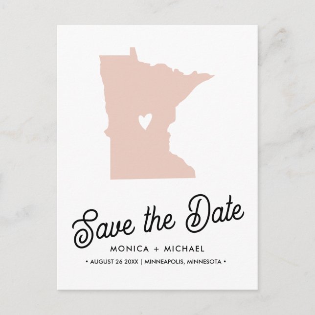 MINNESOTA State Destination Wedding ANY COLOR  Announcement Postcard (Front)