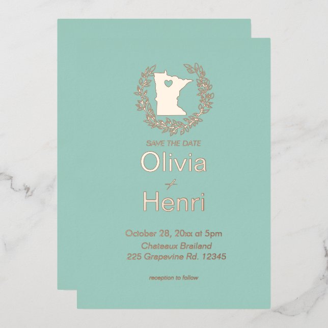 Minnesota State Destination Wedding    Foil Invitation (Front/Back)