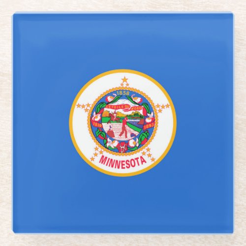 Minnesota State Flag Design Decor Glass Coaster