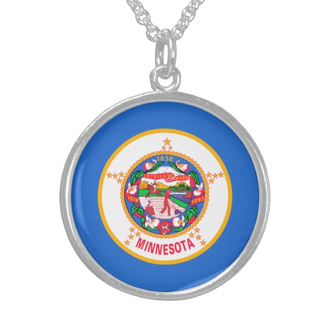 Minnesota State Flag Design Sterling Silver Necklace (Front)