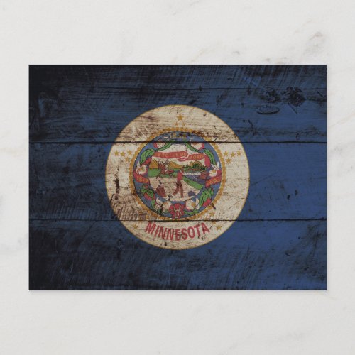 Minnesota State Flag on Old Wood Grain Postcard