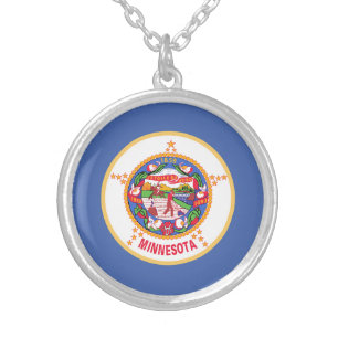 Minnesota State Flag Silver Plated Necklace