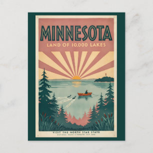 Minnesota State Illustration Travel Art Vintage Postcard
