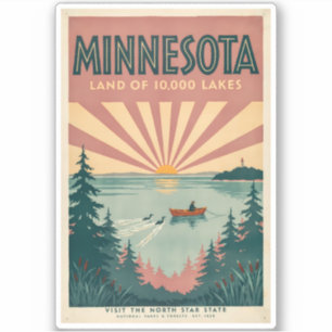 Minnesota State Illustration Travel Art Vintage Sticker