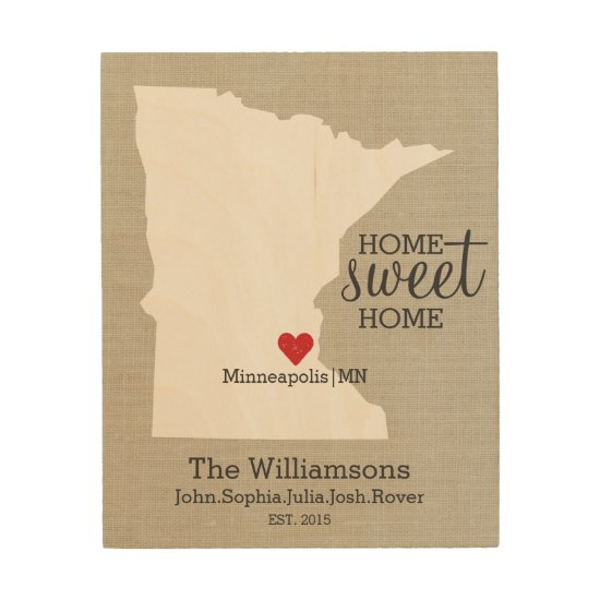 Minnesota State Love Custom Family Name Establish Wood Wall Art
