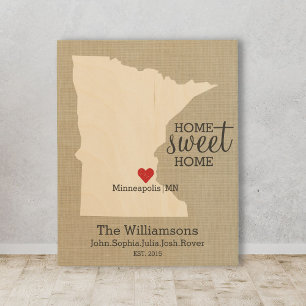 Minnesota State Love Custom Family Name Establish Wood Wall Art