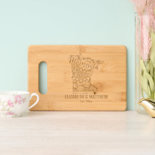 Minnesota state map outline newly weds USA Engraved Cutting Board