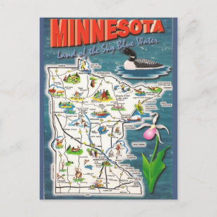 Minnesota State  Map Postcard