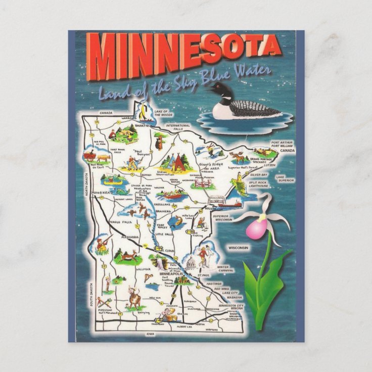 Minnesota State Map Postcard | Zazzle